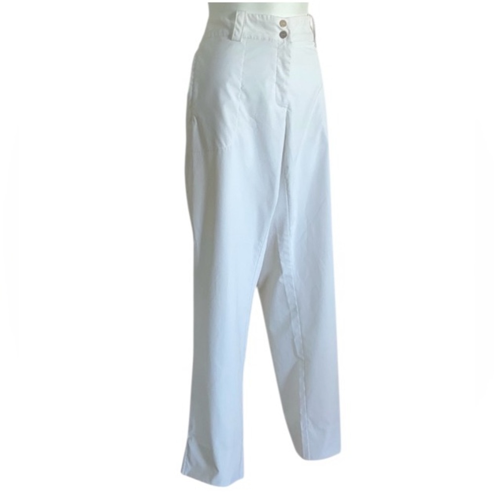 Nike golf pants women's 12  White, High-Waist double snap front, pockets euc